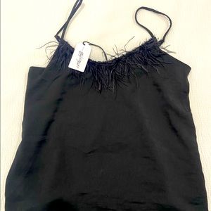 Feather trim black cami top